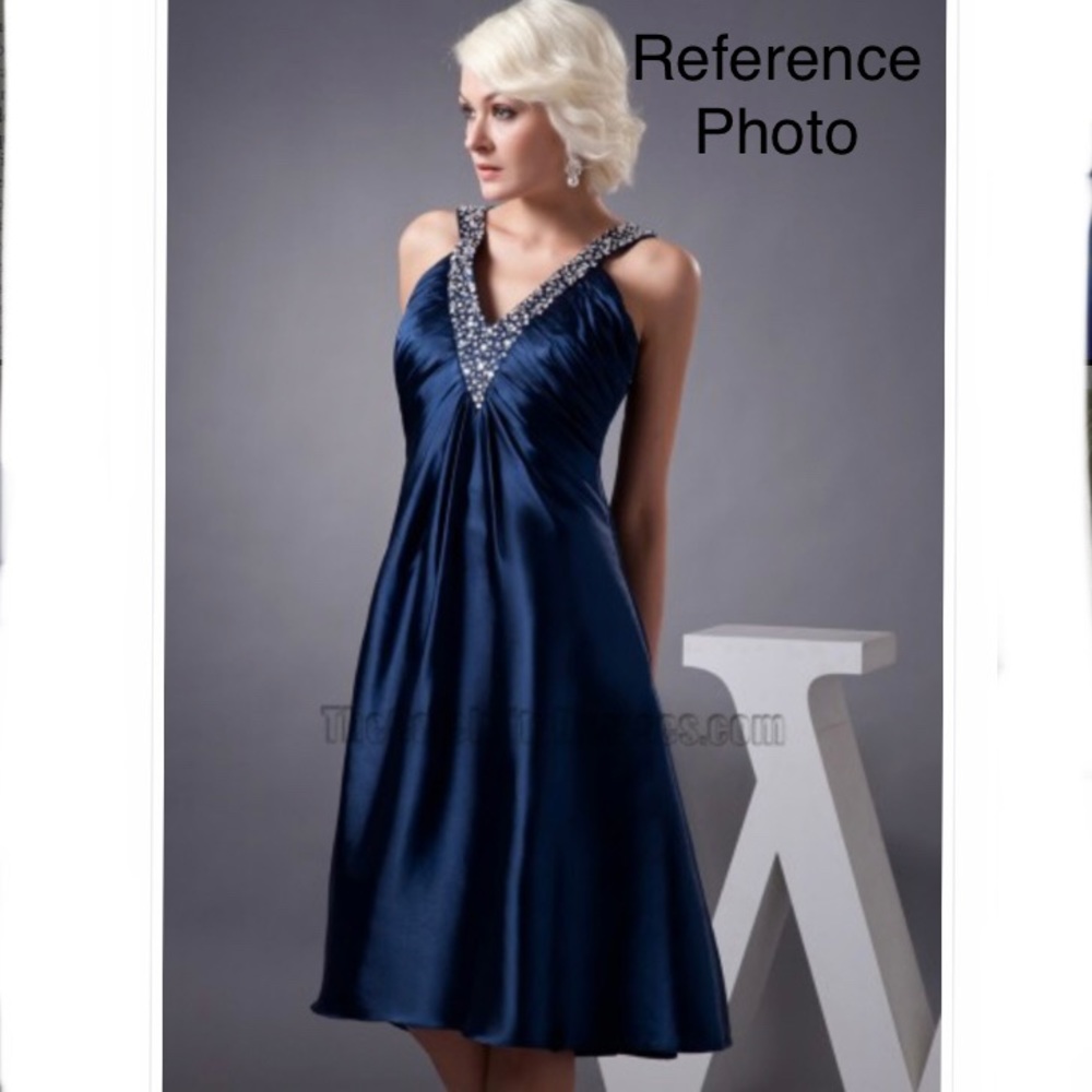 Maggy London Beaded Ruched Navy Blue Dress
